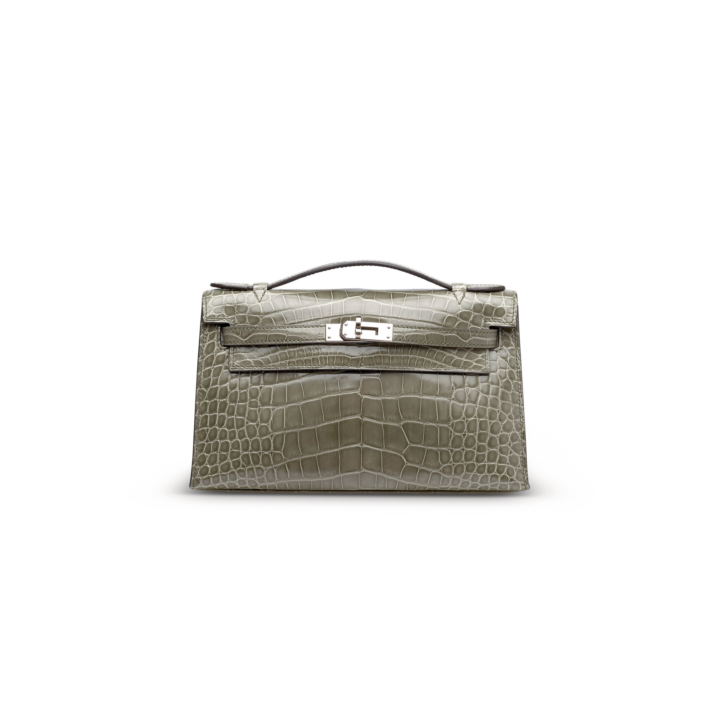 H**mes master a shiny alligator kelly pochette with palladium hardware (22*14*7cm)